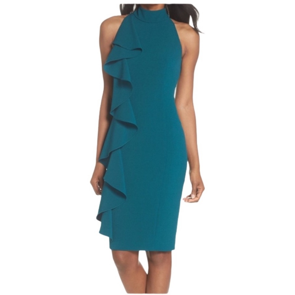Eliza J. Ruffle Sheath Dress in Peacock NWT Size 16